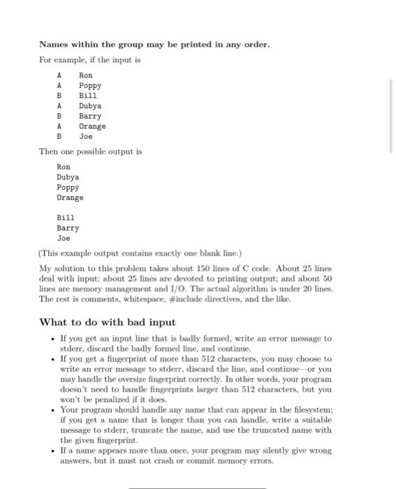 fingerprint groups In this problem you are to write a program fgroups