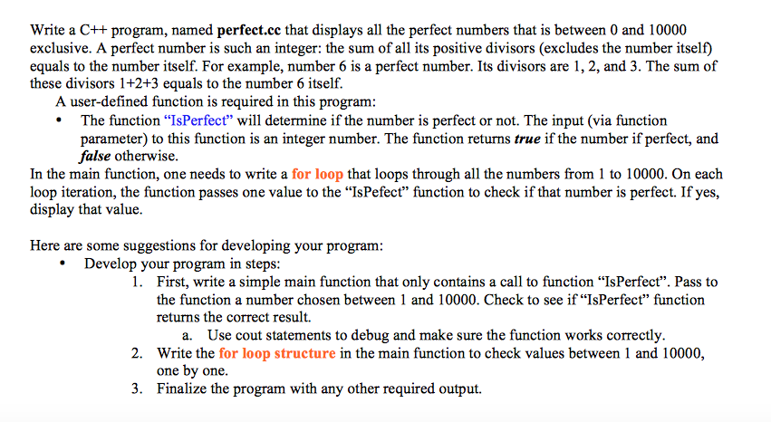  Write a C++ program, named perfect.cc that displays all the perfect