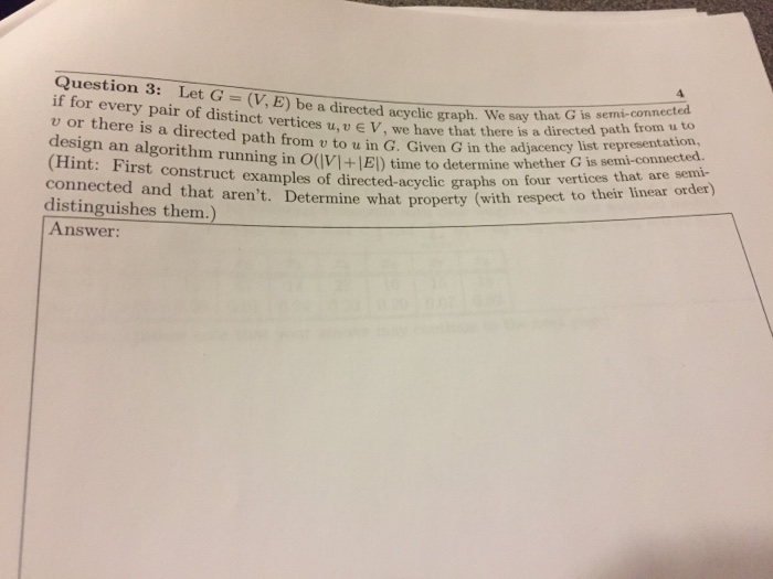  Question 3: Let G - (V, E) be a directed acydlic