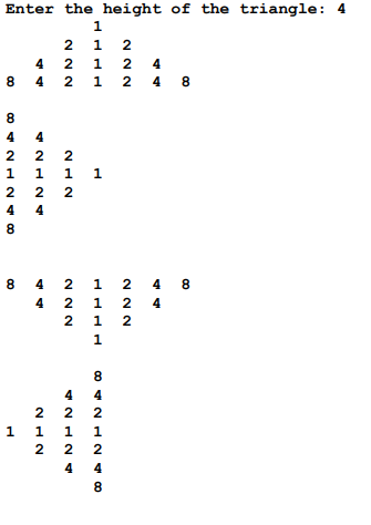 Write a JAVA program that reads the height of a triangle (less