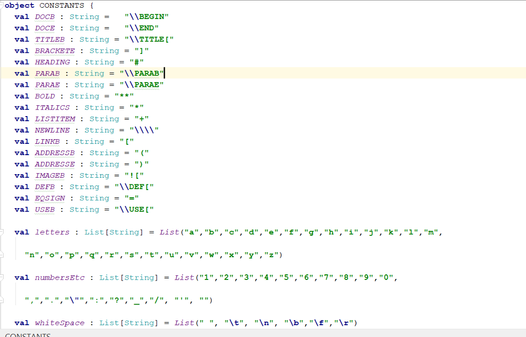 Using the already created Object CONSTANTS.scala use the given set up to