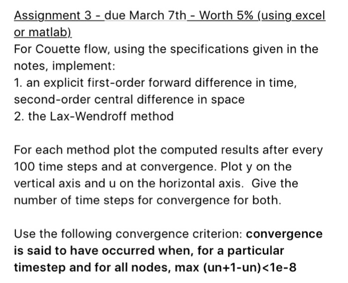  For Couette flow, using the specifications given in the notes, implement: