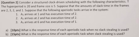  [Question 2] Consider a structured clock-driven scheduling with the following characteristics.
