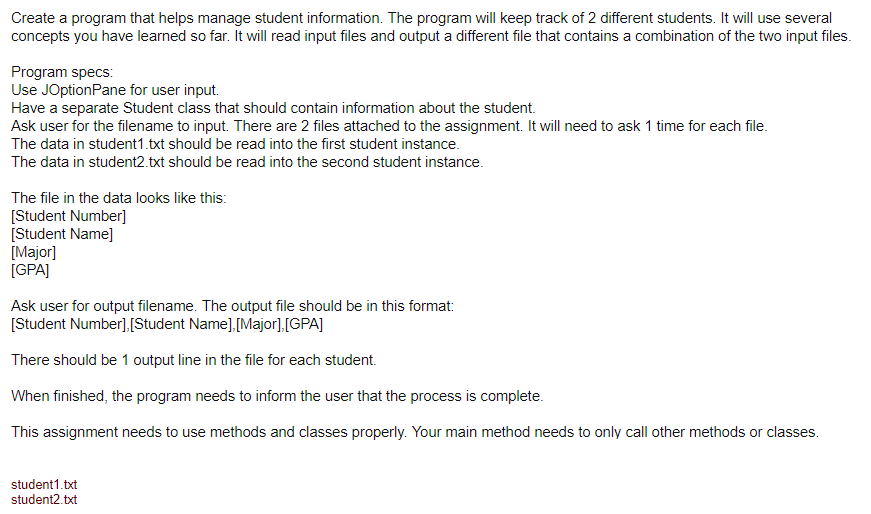 //Java Program// Create a program that helps manage student information. The program
