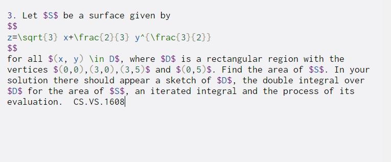 3. Let $S$ be a surface given by $$ z=\sqrt{3} x+\frac{2}{3}