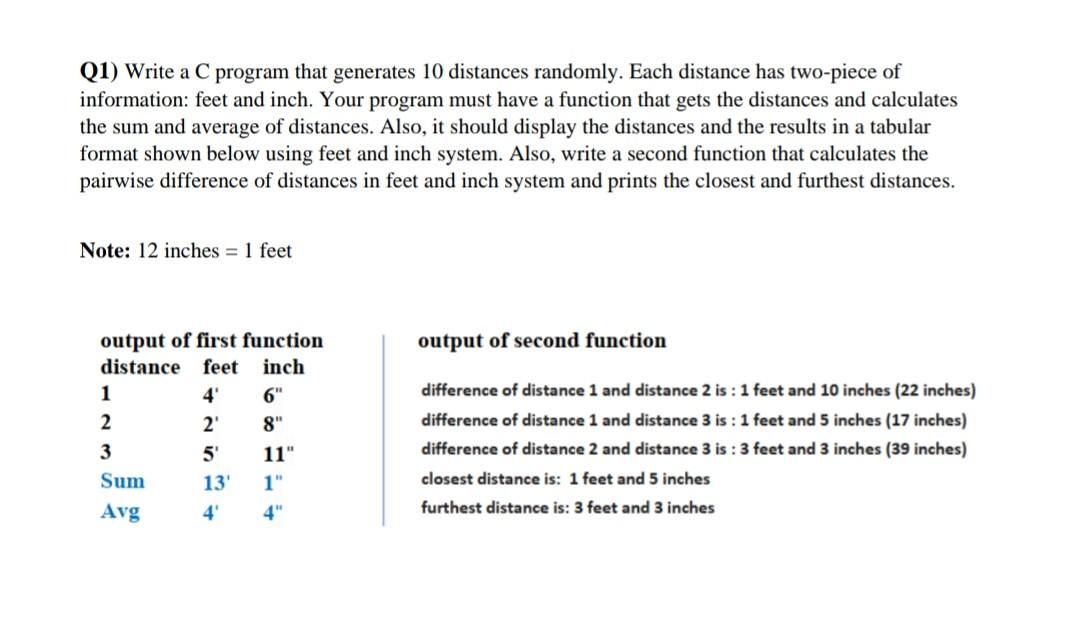  c programming (1) Write a C program that generates 10 distances