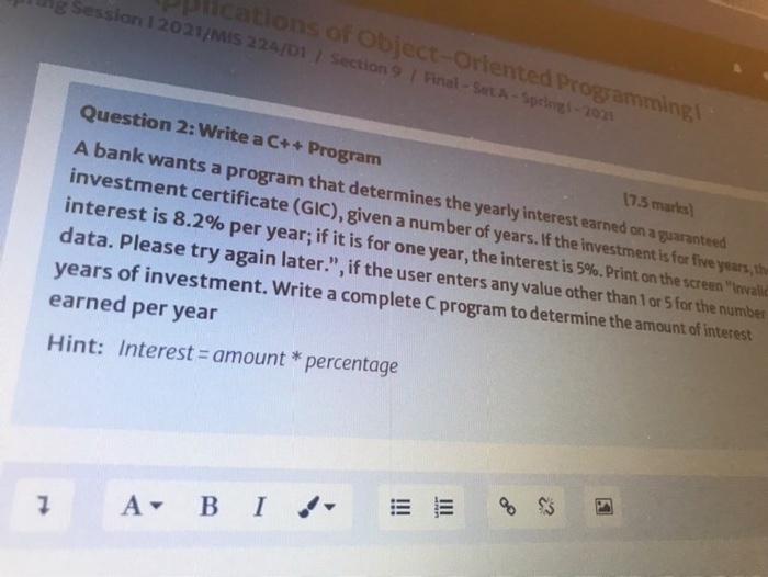  Hications of object-oriented Programming! Session 12021/MIS 224/01 1 Section 9 l