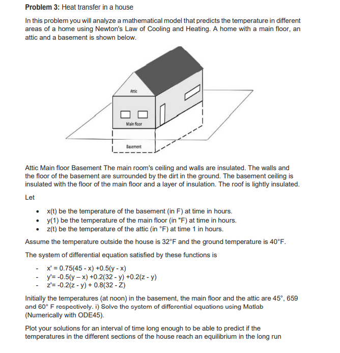 its a matlab exercise : Problem 3: Heat transfer in a house