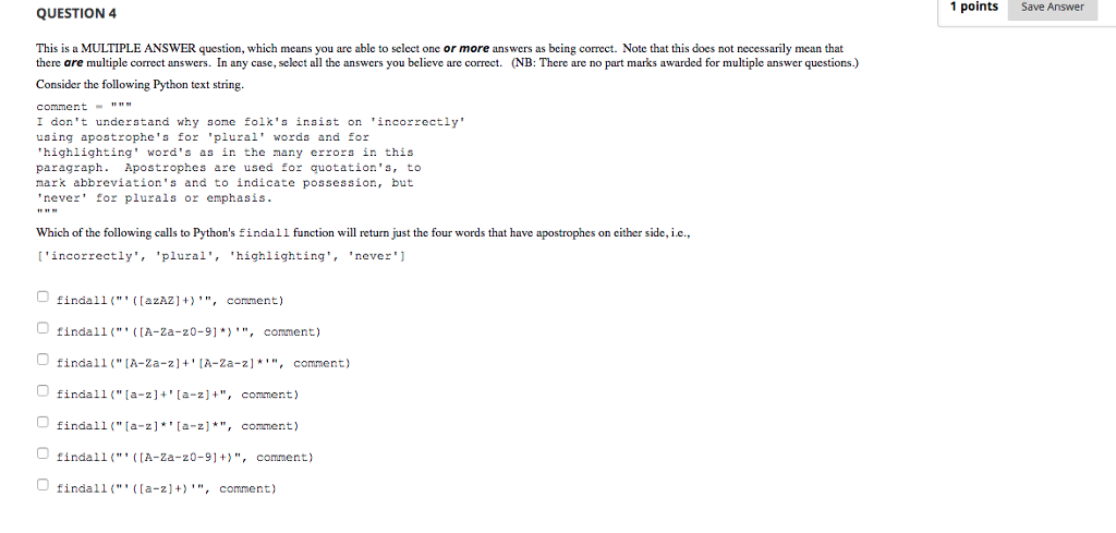  1 points Save Answer QUESTION 4 This is a MULTIPLE ANSWER