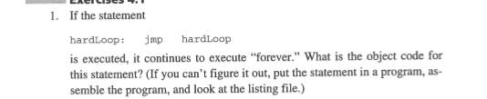 Assembly Lanuage Programming If the statement hardLoop: jmp hardLoop is executed, it