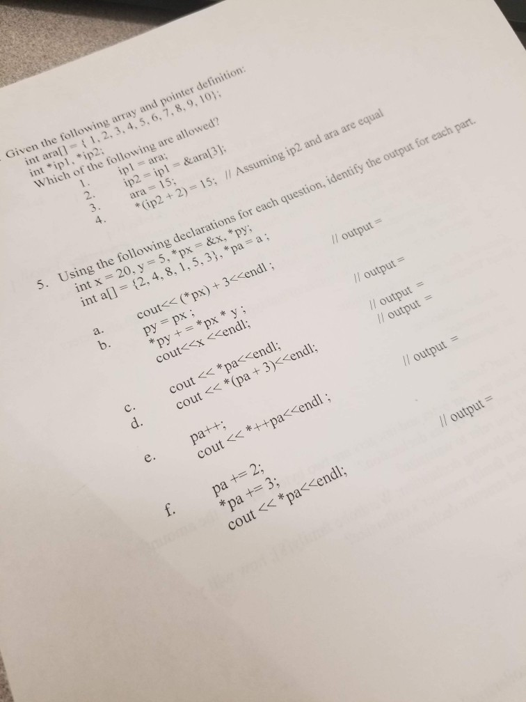  please be concise. Given the following array and pointer definition int