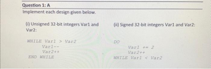 using assembly language please fast Implement each design given below. (i) Unsigned