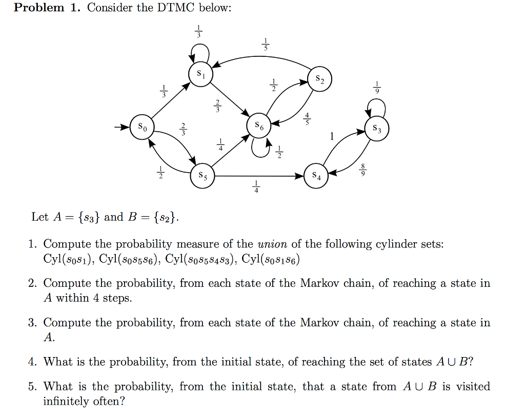 Consider the DTMC below: Let A = {s_3} and B =