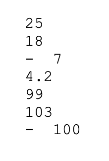 (number.txt) python please 25 18 7 4.2 99 103 100 Read Numbers