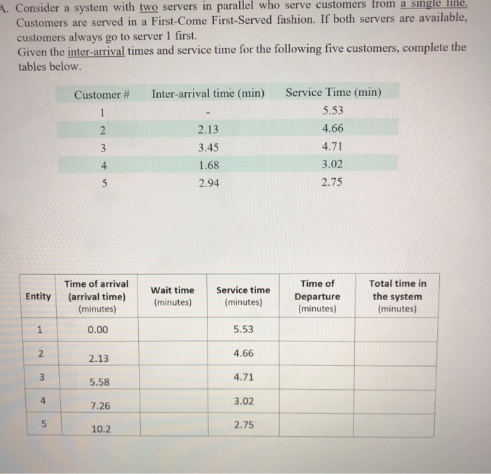  . Consider a system with two servers in parallel who serve