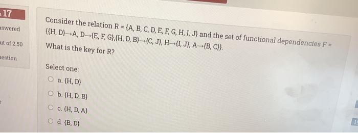  17 aswered Consider the relation R = {A, B, C, D,