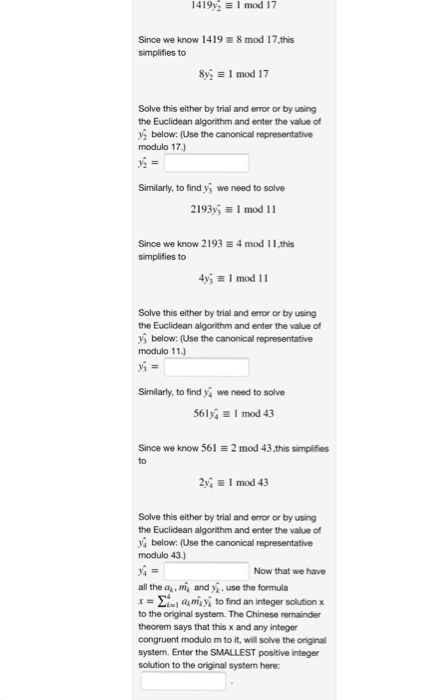 solves the following system of congruences via the Chinese Remainder Theorem: x7