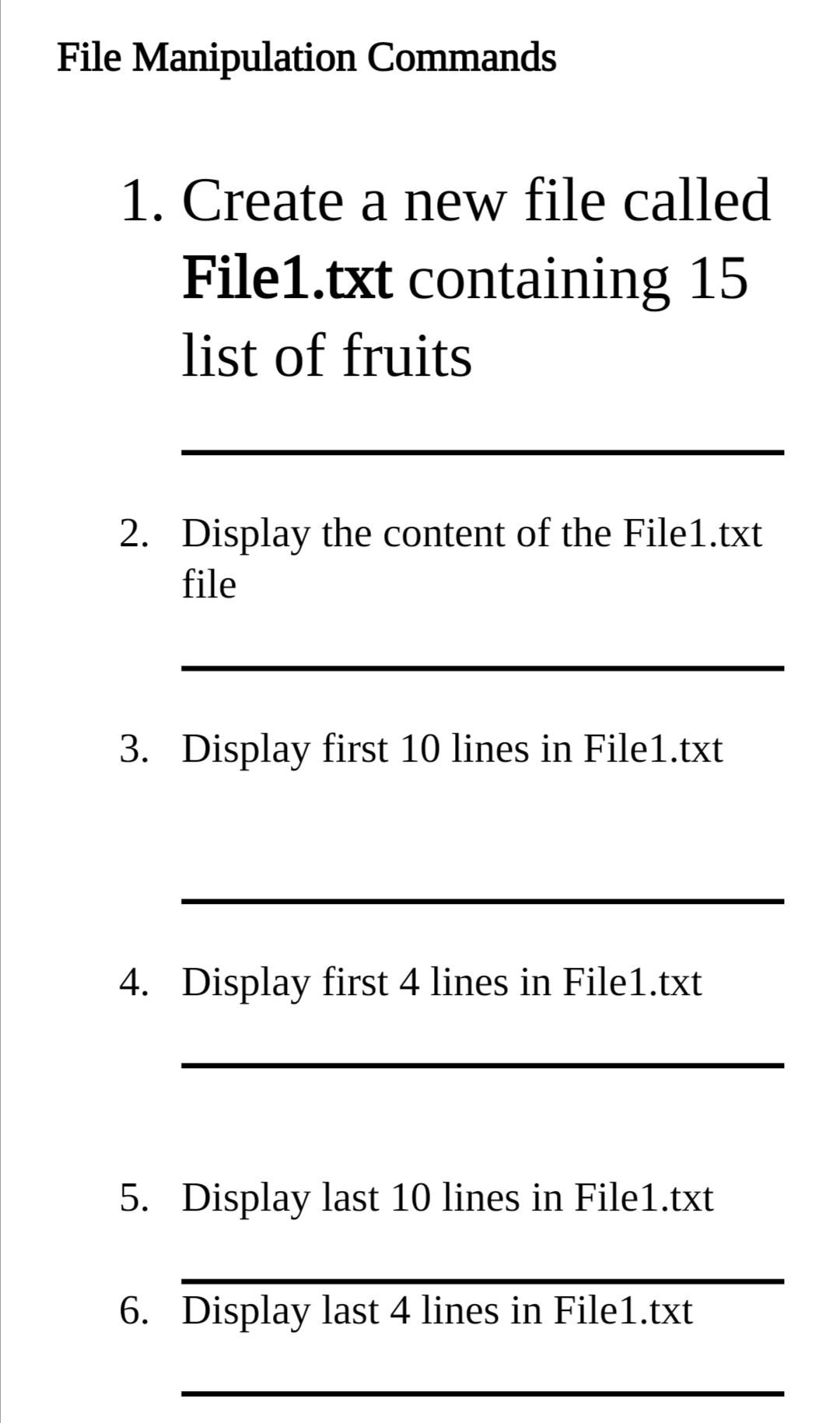  Introduction to Operating systems File Manipulation Commands 1. Create a new