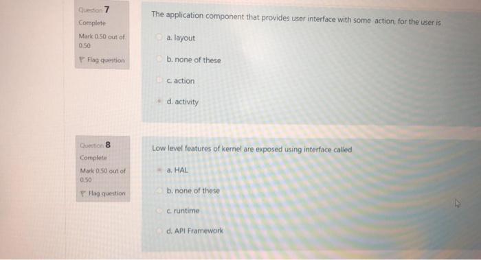  The application component that provides user interface with some action for