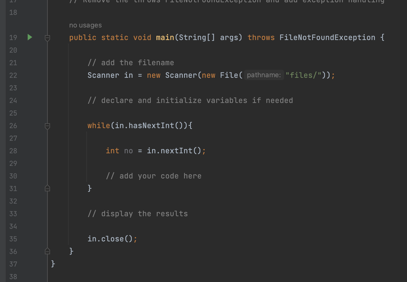 IN JAVA o usages ublic static void main(String[] args) throws FileNotFoundException \{