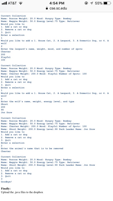 various cats and dogs. The user should be able to specify which