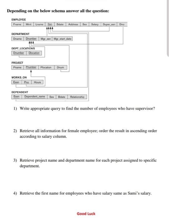  Depending on the below schema answer all the question: EMPLOYEE Bdate