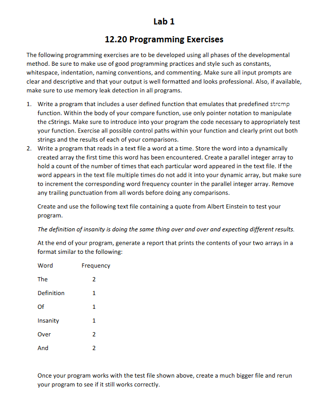  Lab 1 12.20 Programming Exercises The following programming exercises are to