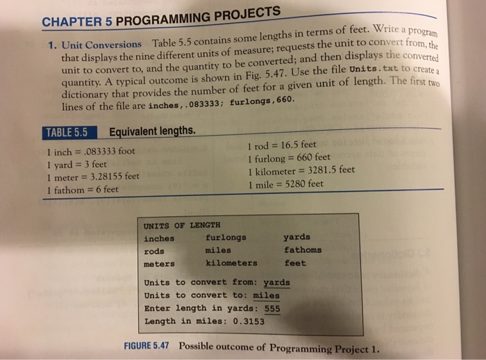 Python Programming CHAPTER 5 PROGRAMMING PROJECTS 1. Unit Conversions Table 5.5 contains