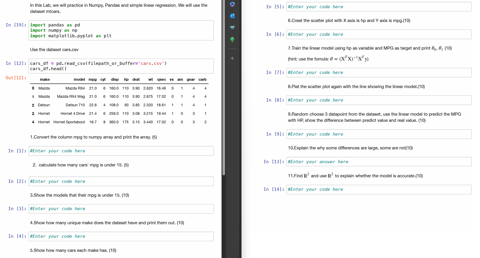  In [5]: #Enter your code here 6.Creat the scatter plot with