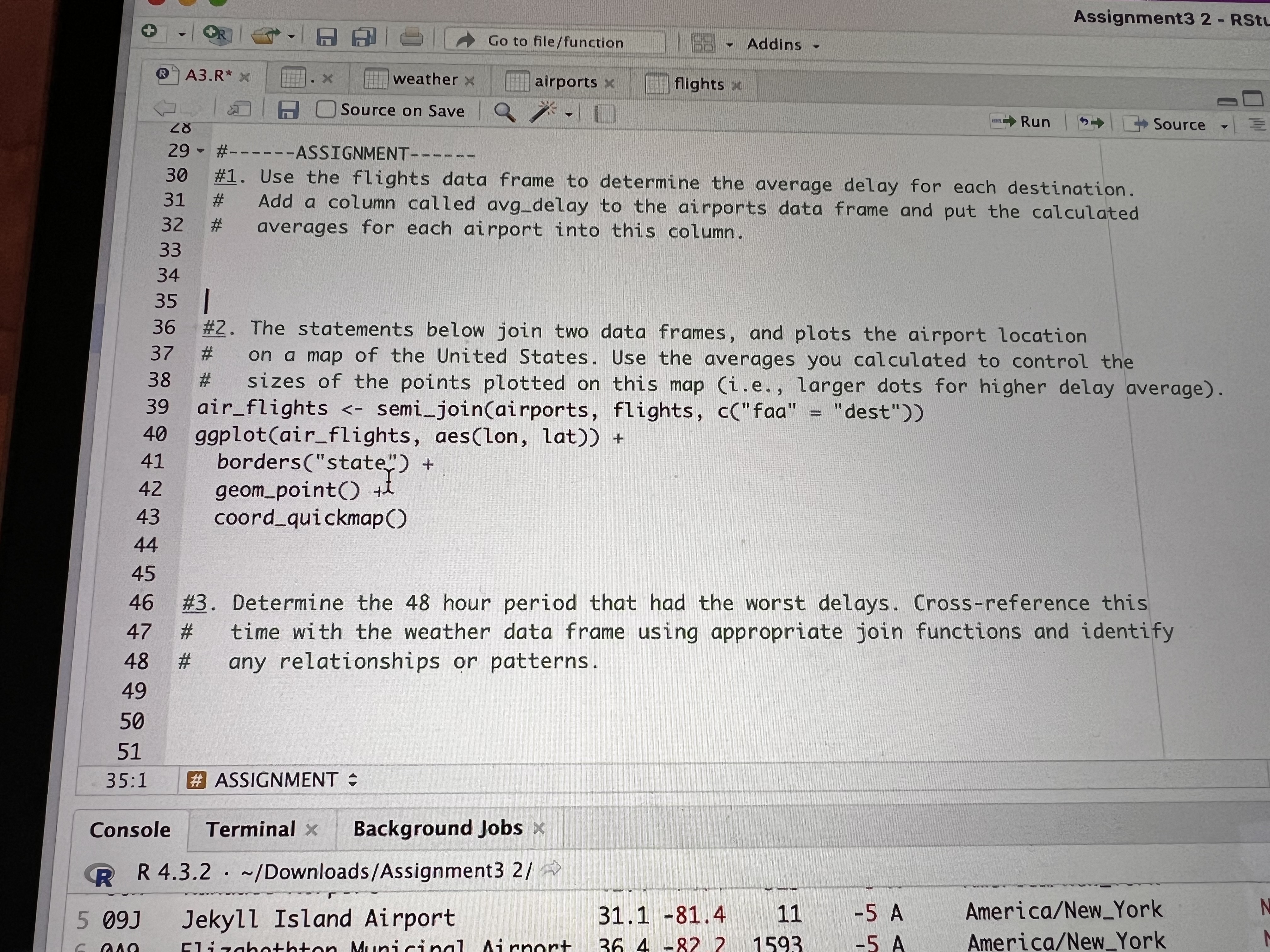  Using "flights" data from nycflights13 package: 1. Use the flights data