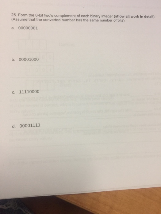  Form the 8-bit two's complement of each binary integer (show all