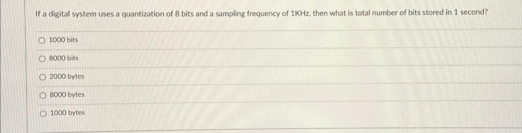  If a digital system uses a quantization of 8 bits and