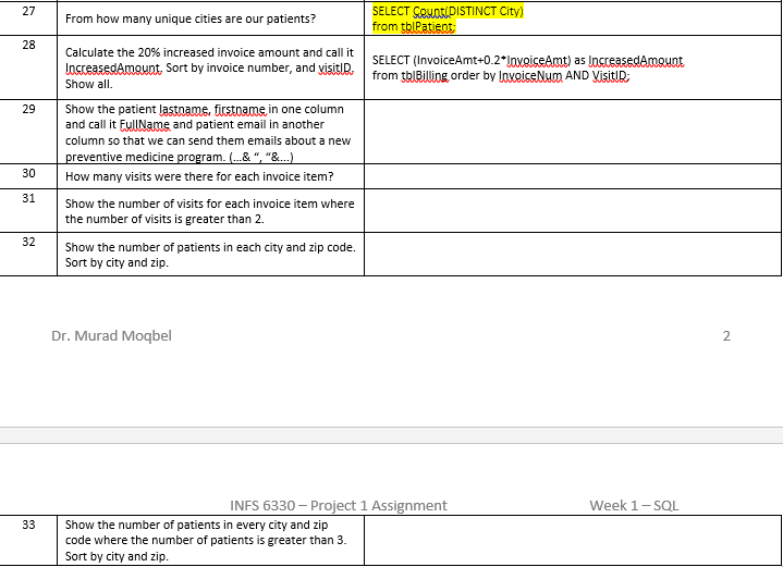the SQL Statement based on their respective query? I did some, but