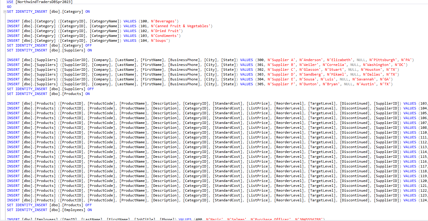 hold a test snippet (execute command) for EACH procedure. Make sure to