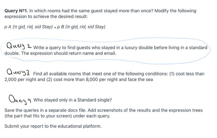 gName, email, country) Room can belong to one of the following categories: