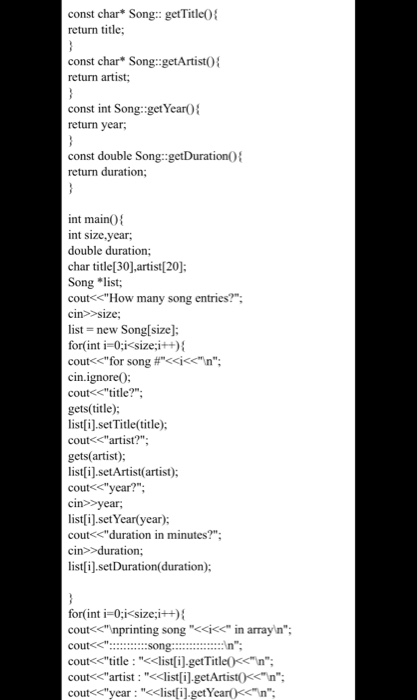 split the file to 3 class files. Songmain.cpp , song.h ,and song.cpp.