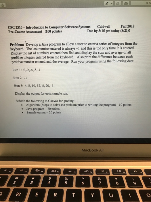  Fall 2018 CSC 2310 -Introduction to Computer Software Systems Pre-Course Assessment