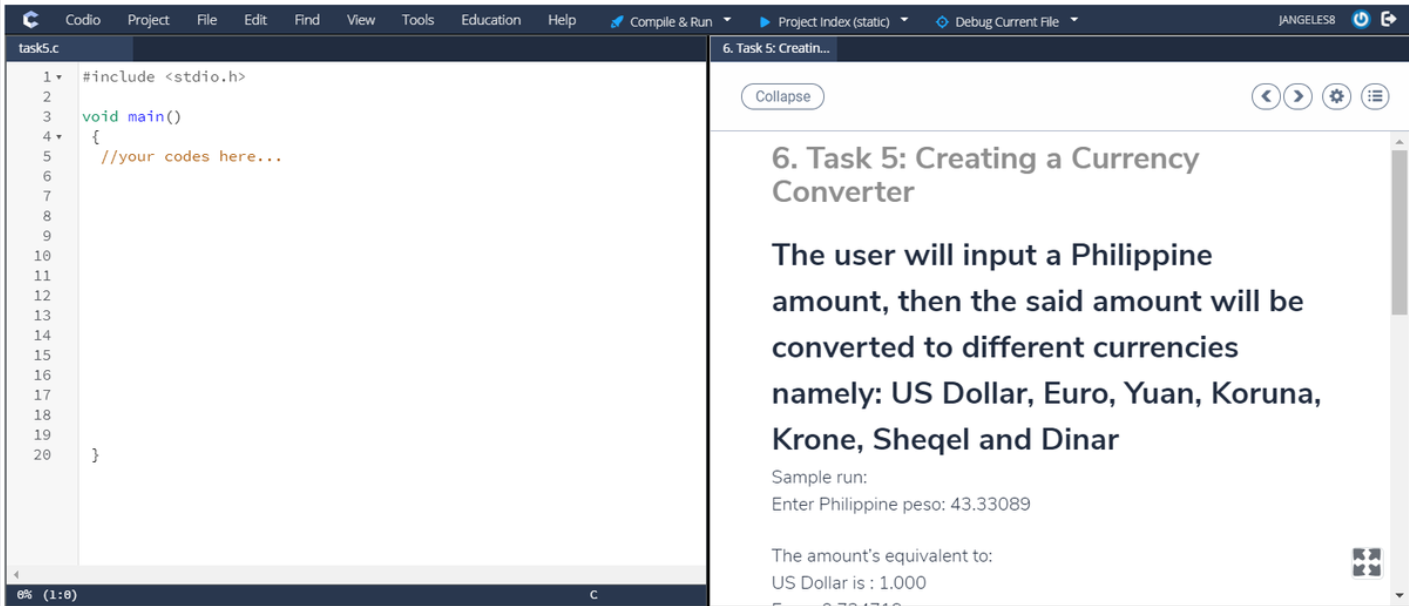  Codio Project File Edit Find View Tools Education Help Compile &