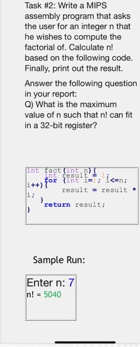  Task #2: Write a MIPS assembly program that asks the user