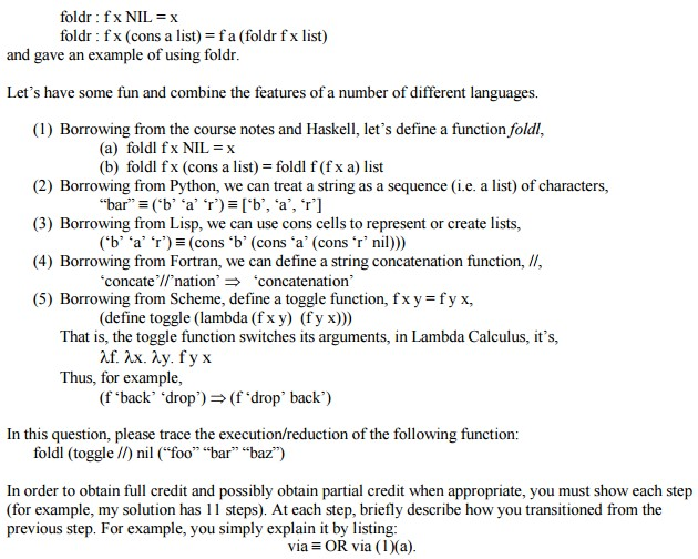 Programming languages, show each step: A presented definition of the foldr (or