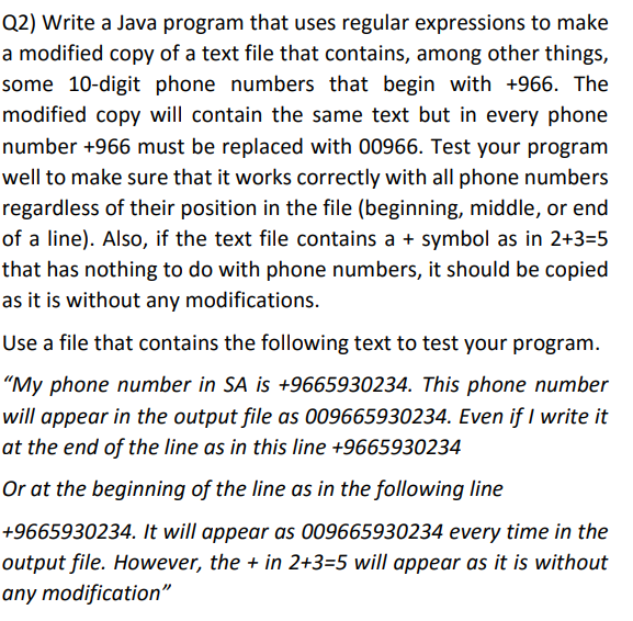  Q2) Write a Java program that uses regular expressions to make