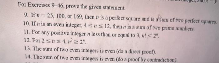 #9 Please For Exercises 9-46, prove the given statement. 9. If n=25,100,