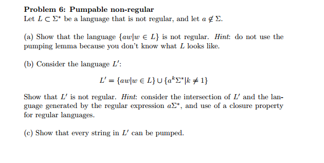  Pumpable non-regular Let L subset sigma* be a language that is