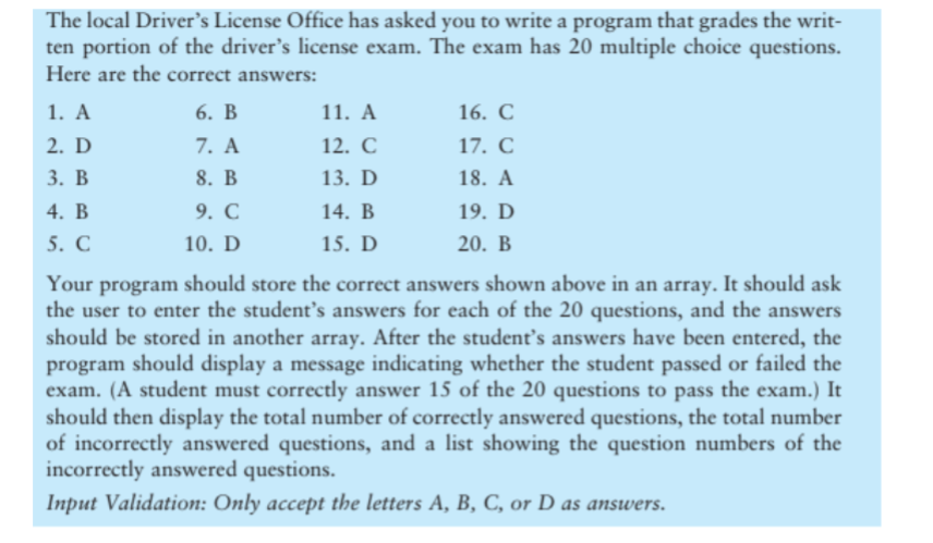 IN JAVA ONLY PLEASE, NO OTHER CODING LANGUAGE The local Driver's License