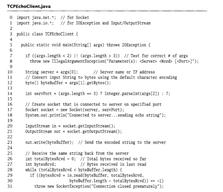 to give poor service to other clients," revise TCPEchoClient.java to implement such