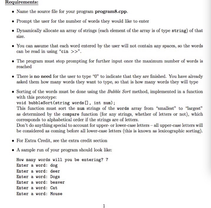  in c++ uirements: Name the source file for your program program8.cpp