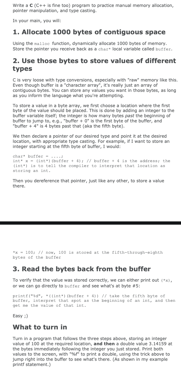  Write a C (C++ is fine too) program to practice manual