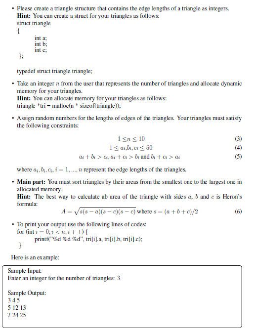  -C language- Please create a triangle structure that contains the edge