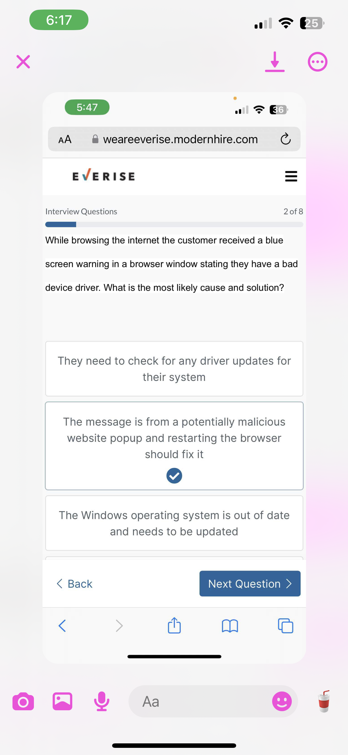  While browsing the internet the customer received a blue screen warning