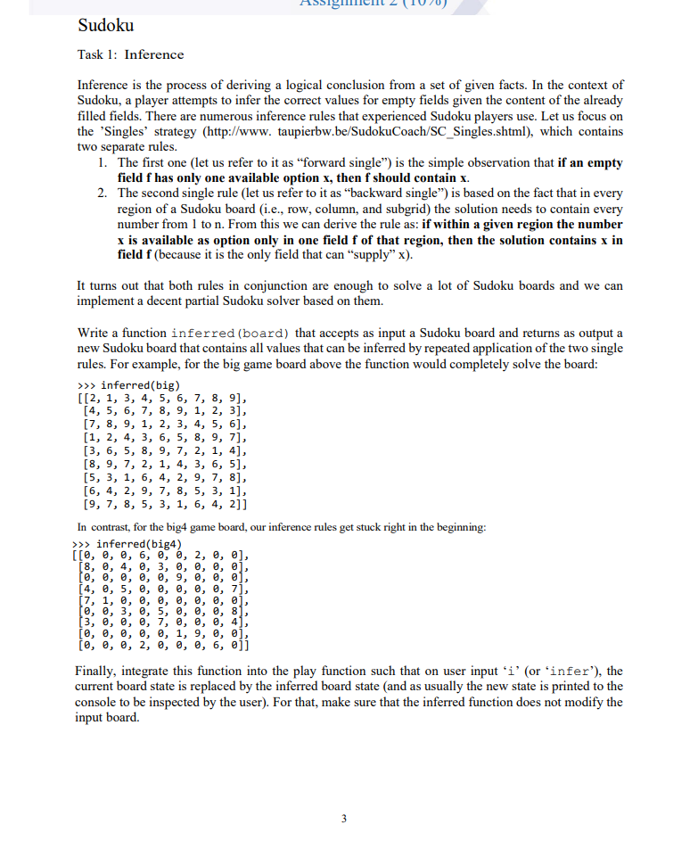 #TASK 1 IN PYTHON PLS THANK YOU Sudoku Task 1: Inference Inference